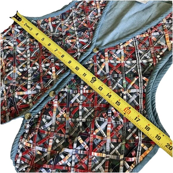 Cascade Blues Patchwork Woven Vest 90's Teachercore Crafty Unique Grannycore Med - Picture 7 of 8